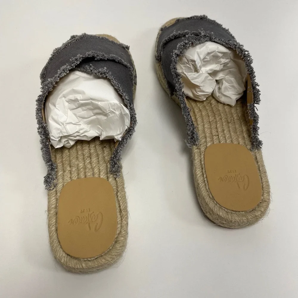 Castaner Palmera Charcoal Grey Frayed Canvas Espadrille Slide Sandals EU 39 US 8